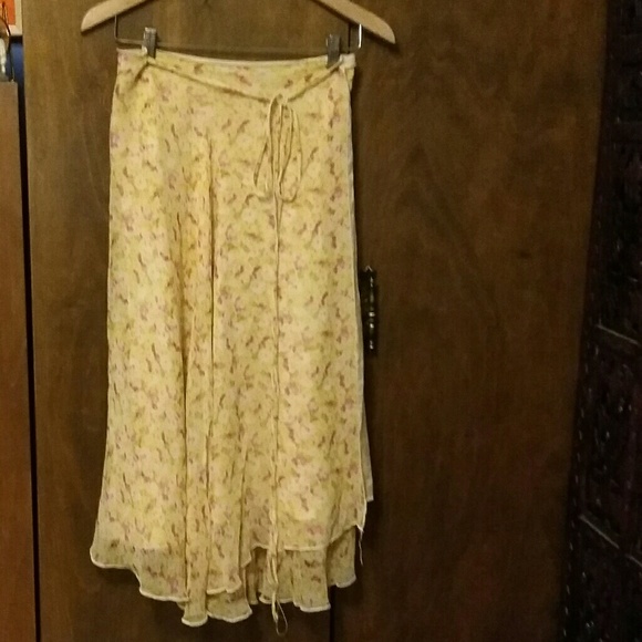 MIGUELINA - Sheer Yellow Floral Wrap Skirt -Large - Picture 1 of 5